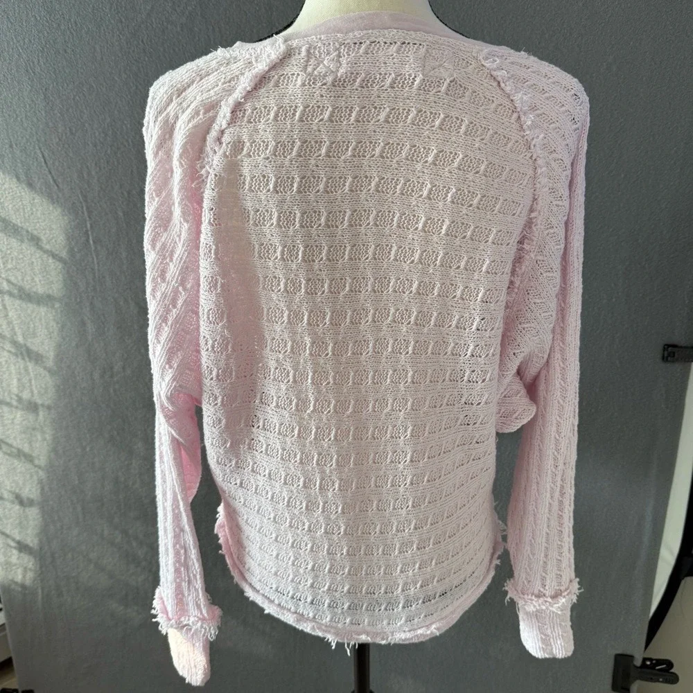 We The Free Free People Pink Waffle Knit Dolman Sweater Raw Hem Boho Extra Small